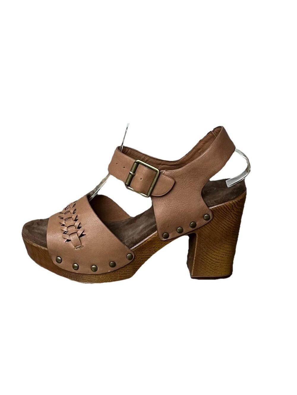 Cliffs Brown Leather Platform Sandals Womens 8 Chunky Heel Buckle Strap Boho